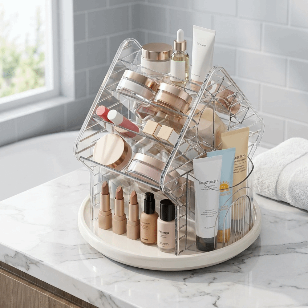 Luxury Skincare Organizer - Rotating Desktop Cosmetic Organizer Multifunctional Large
