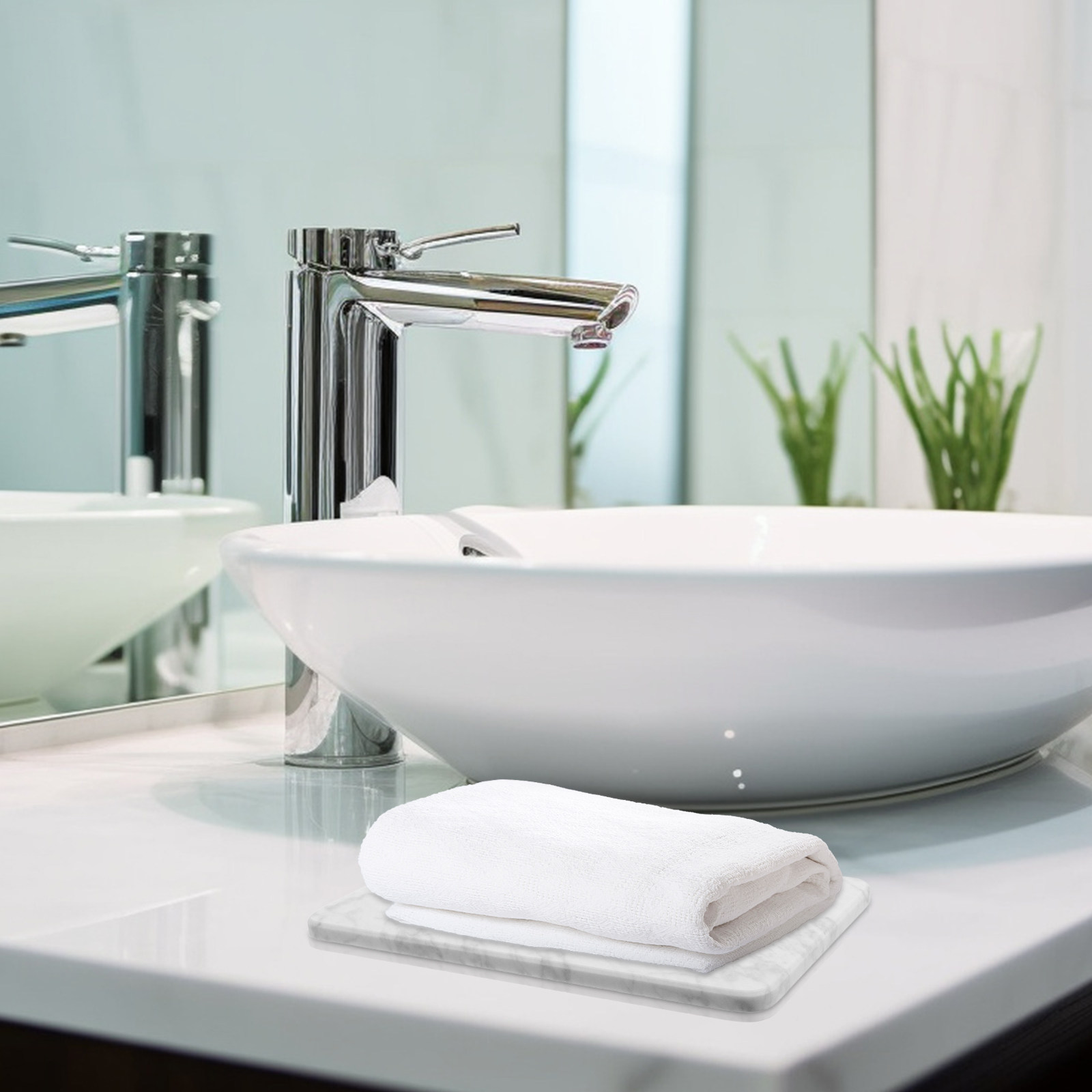 Luxury Skincare Organizer - Natural White Marble Round Tray for